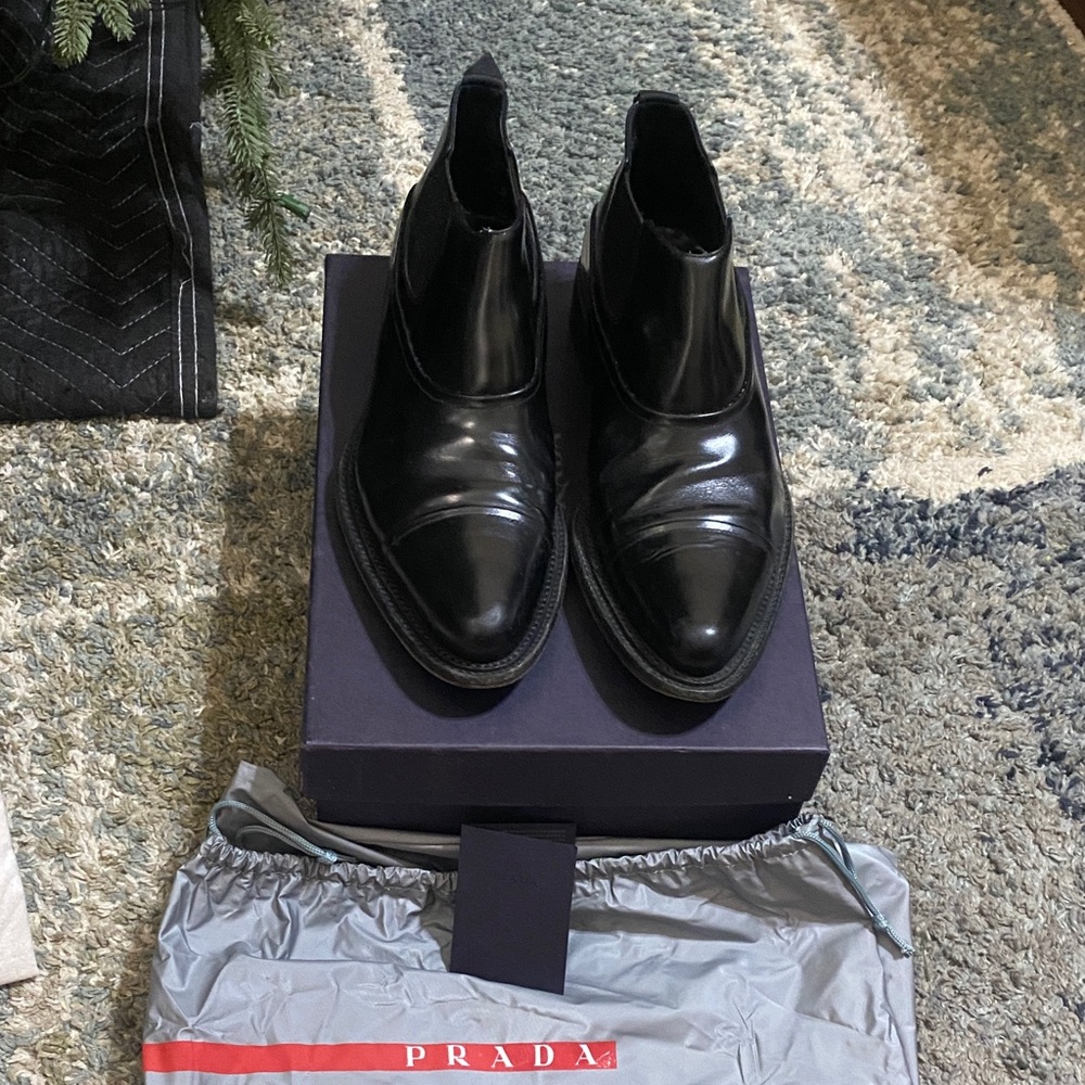 Prada Men's Glossy Black Leather Boots